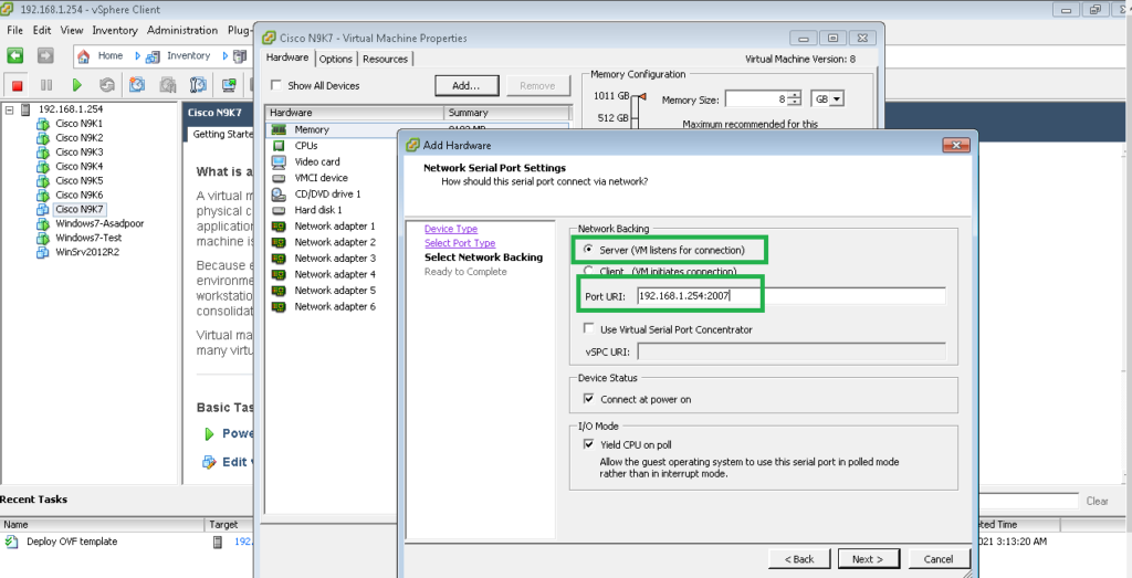 add serial port in vmware esxi