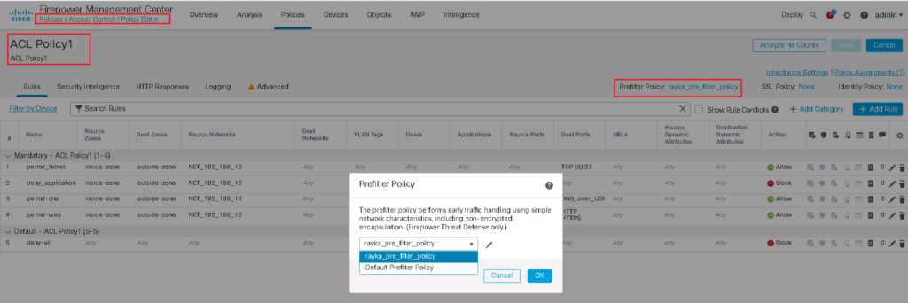 enable rayka prefilter policy in access control policy