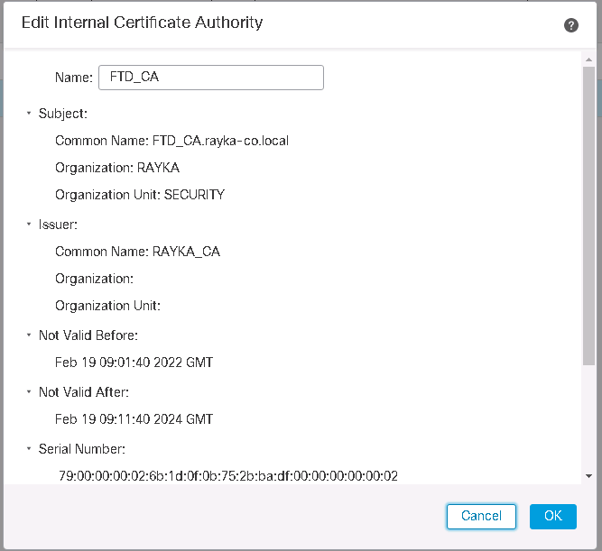 Result of FTD Internal CA Certificate Installation