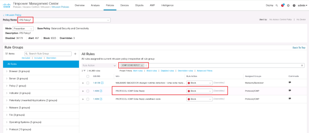 Configure ICMP ECHO REPLY Packets to be blocked