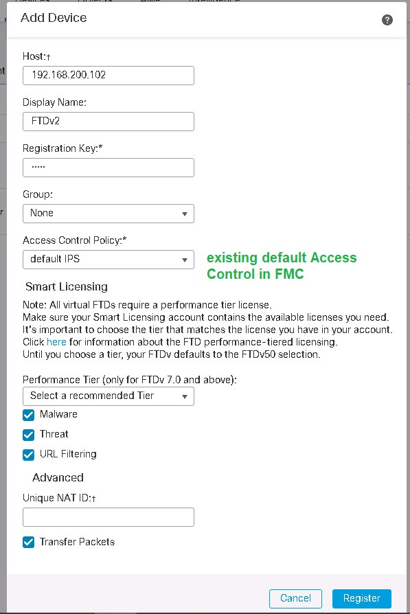 add second FTD in existing FMC