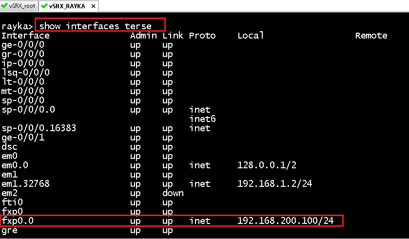 show interface terse command in Junos CLI operational mode