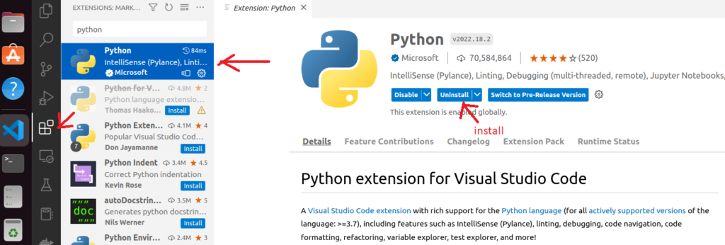 install vscode python extension