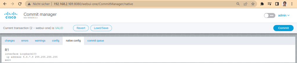 NSO commit manager native config tab