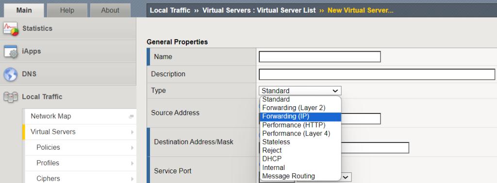F5 BIG-IP different virtual server types and IP forwarding
