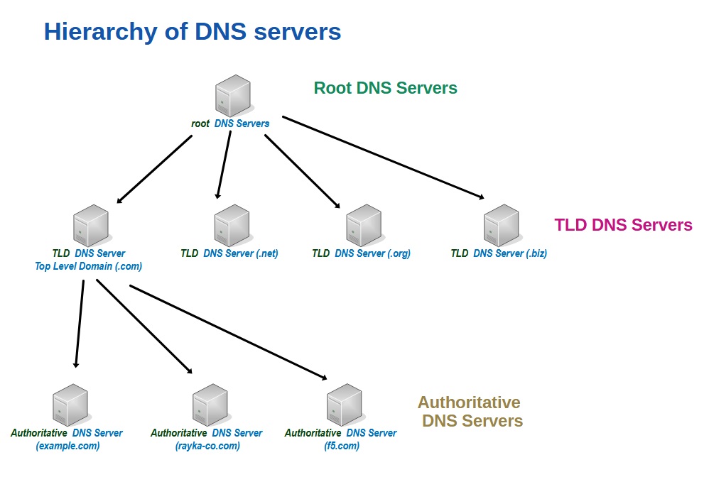 Hierarchy of DNS servers
