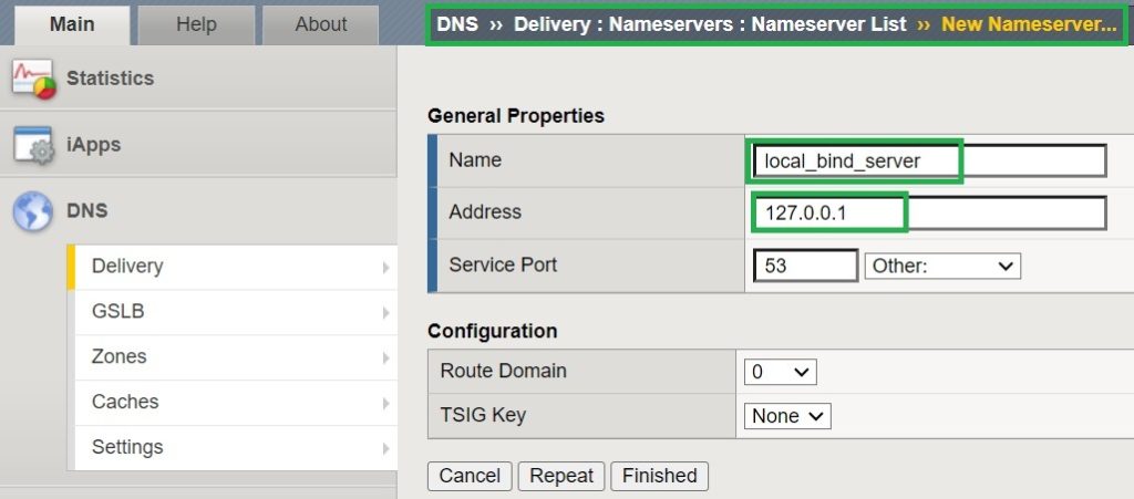 define local bind dns server as a name server