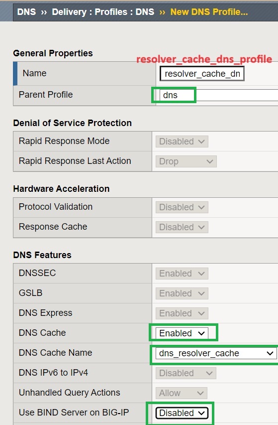 create DNS Profile with Resolver Cache activated