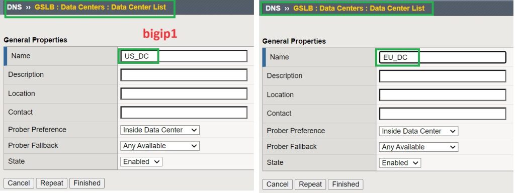 add data centers in the first BIG-IP DNS GSLB module