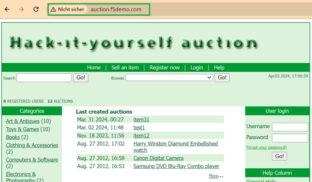 connect to auction.f5demo.com