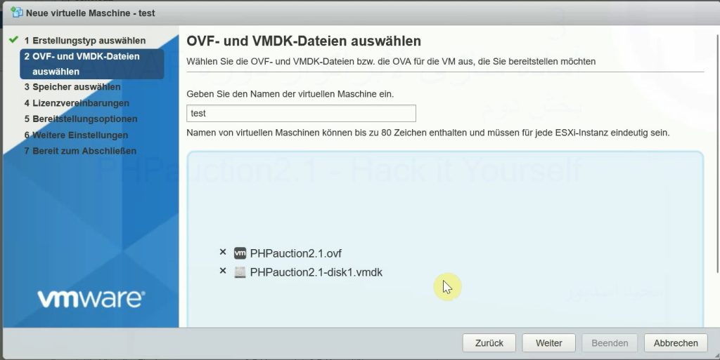 import phpauction in vmware esxi