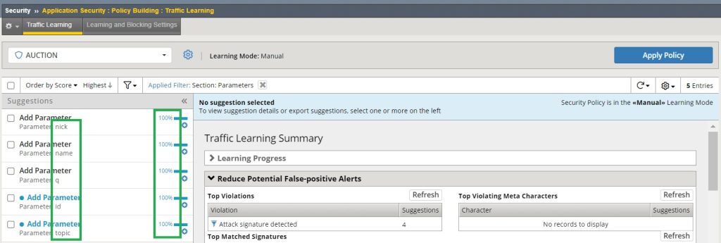 parameter learning from a trusted IP address in copact learning mode