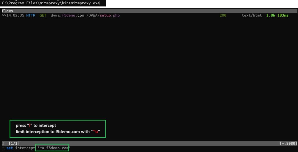 intercept f5demo web traffic in mitmproxy