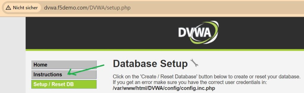 click a link in DVWA web application