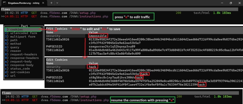 edit cookie named cookie hijacking and then resume manipluated traffic