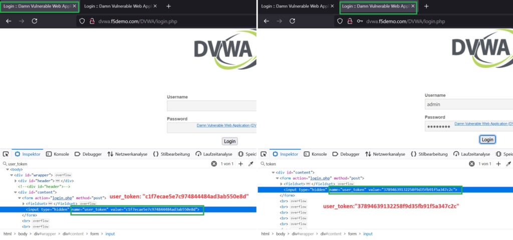 user tocken as a dynamic parameter in DVWA web application