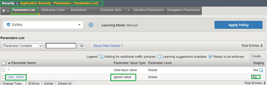 by default user tocken parameter value type is ignored