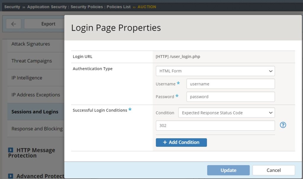 configured login page properties