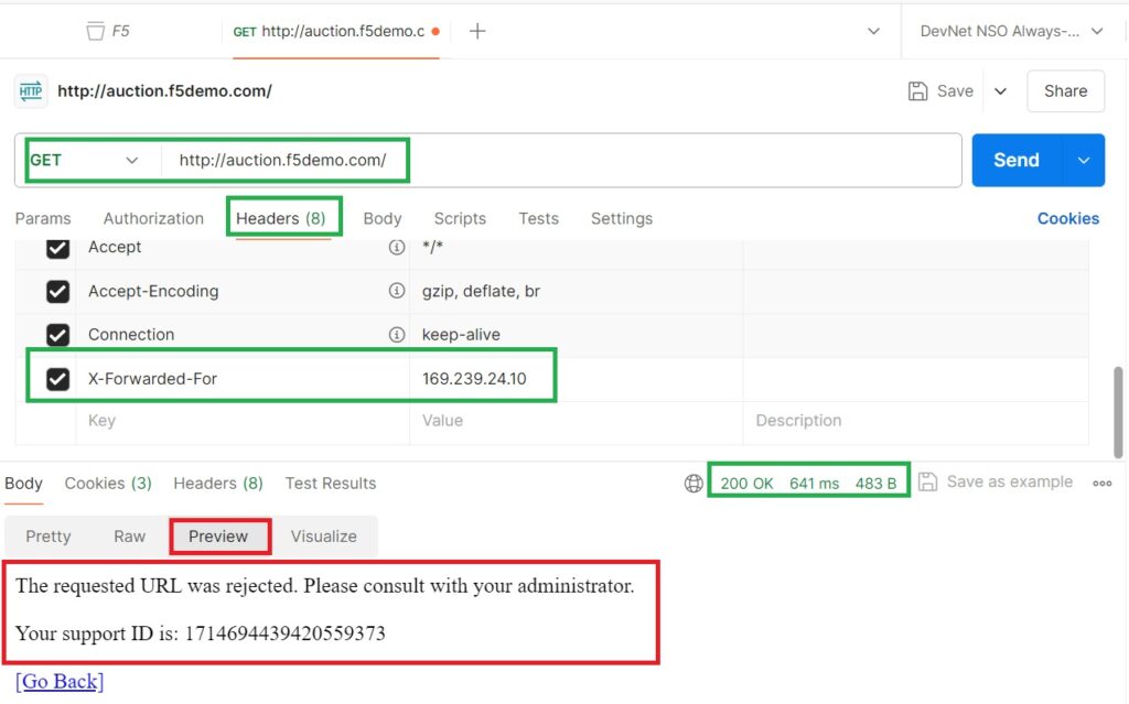 Generate HTTP request with XFF header with Zimbabwe IP address after geolocation enforcement is enabled