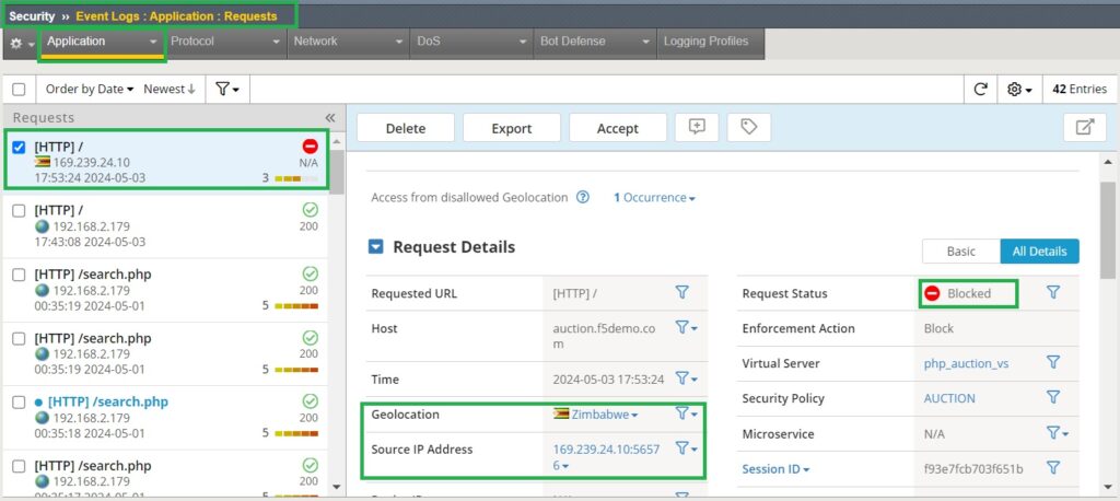 XFF IP address is recorded as source IP address in application event log after we trust XFF header