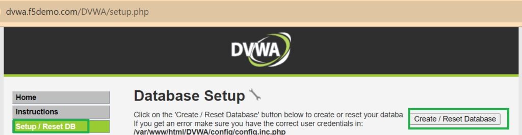 reset DB in DVWA