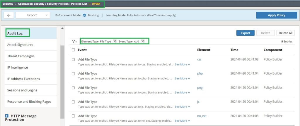 monitor automatic learning and policy building logs