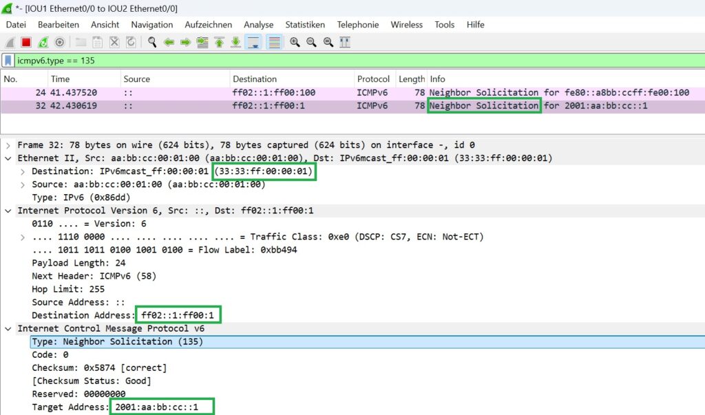 capture IPv6 NS packet to monitor solicited node multicast address