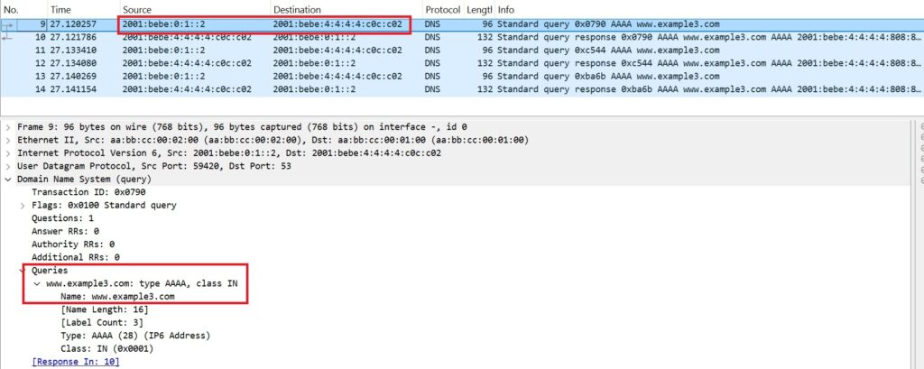 DNS query in IPv6 network in NAT-PT DNS ALG process