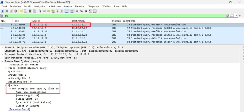 DNS query in IPv4 network in NAT-PT DNS ALG process