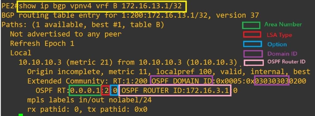 BGP Extended Communities for OSPF PE-CE Routing Example2